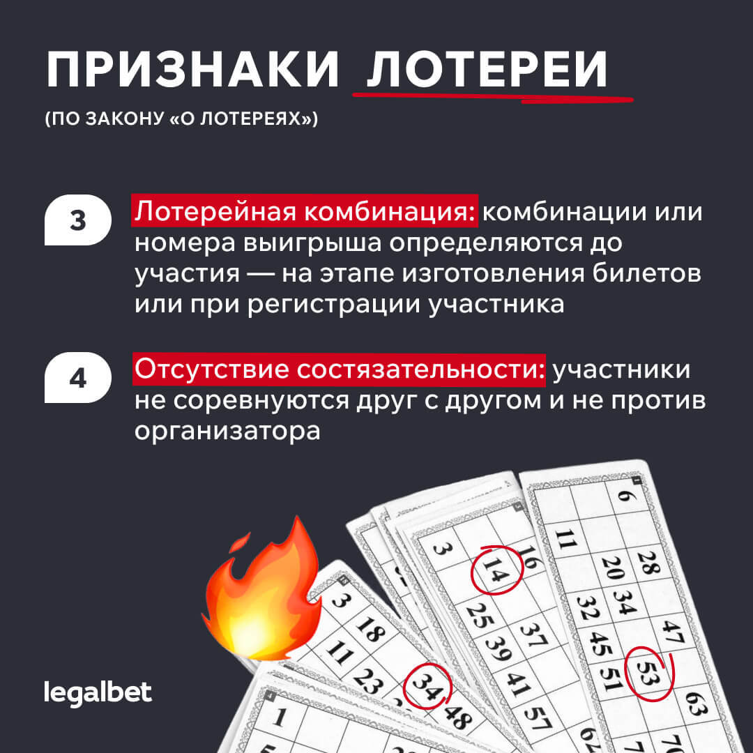 Признаки лотереи (по закону «О лотереях»):