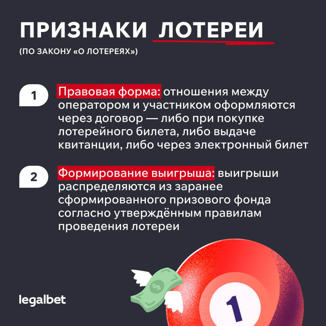 Признаки лотереи (по закону «О лотереях»):