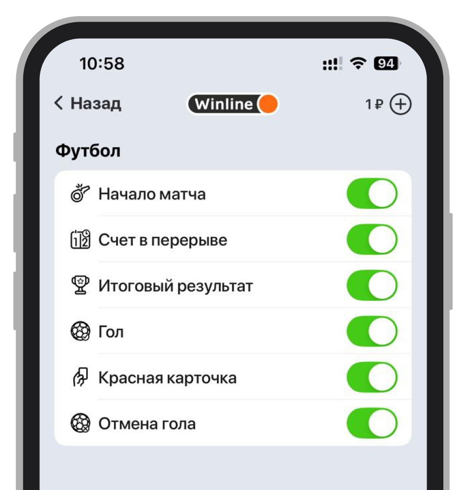 Варианты push-уведомлений для событий раздела «Футбол»