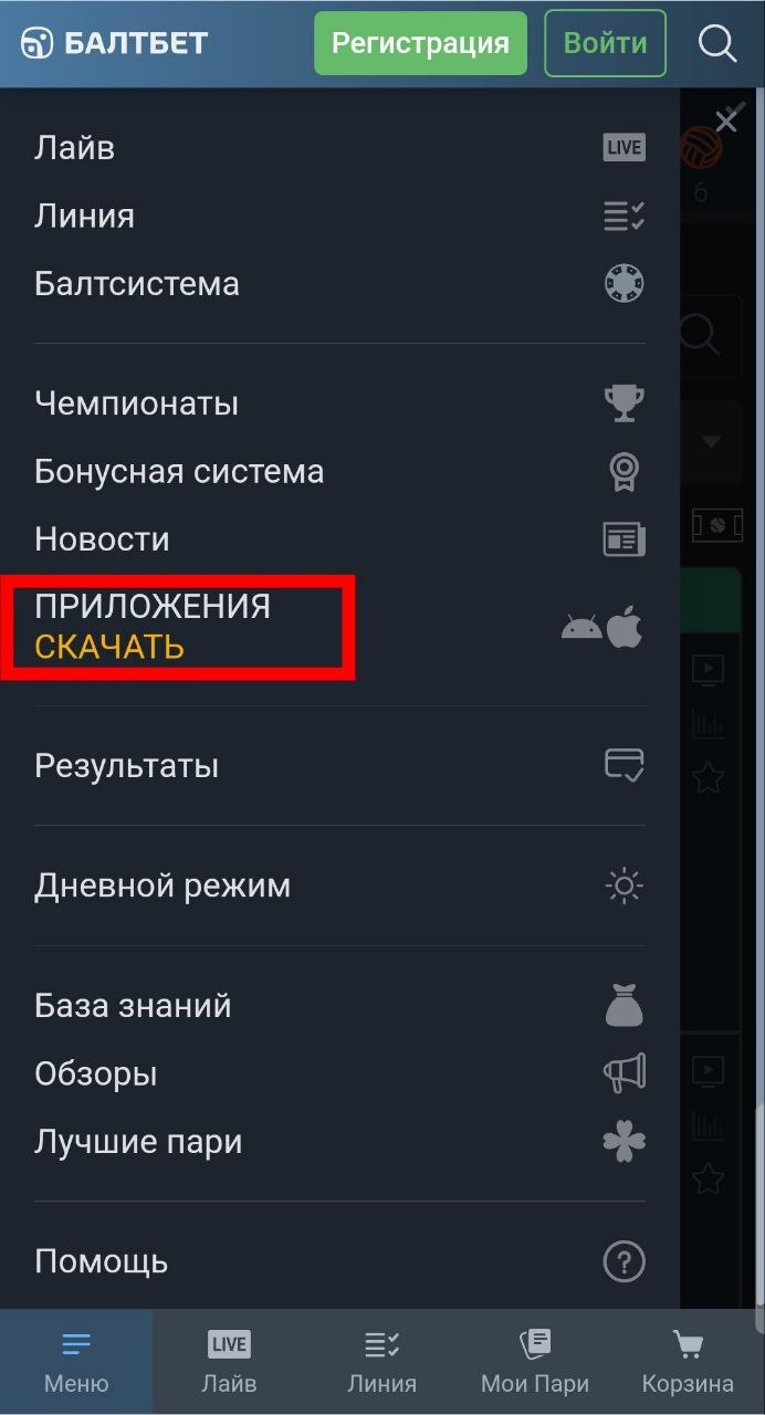 Приложения на сайте Балтбет, 