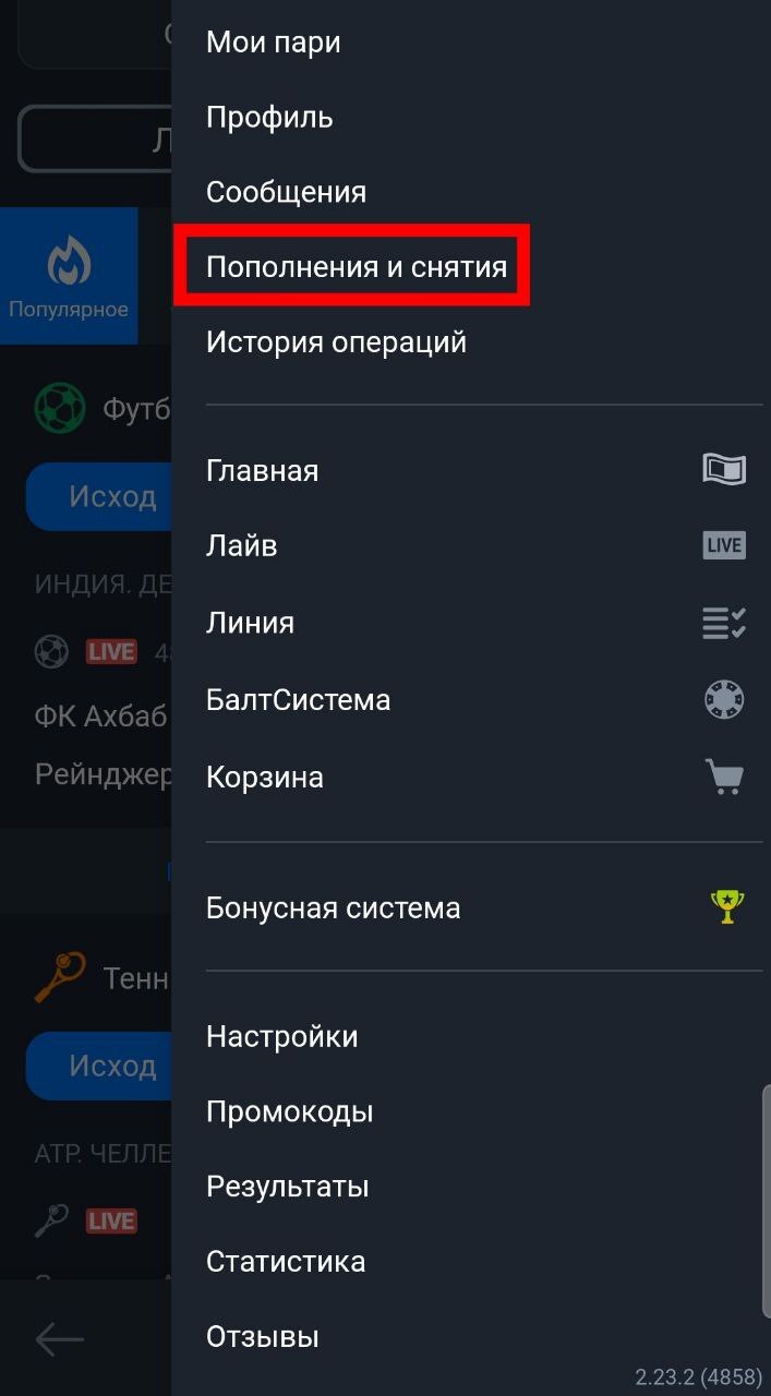 Кнопка снятия и пополнения игрового счёта