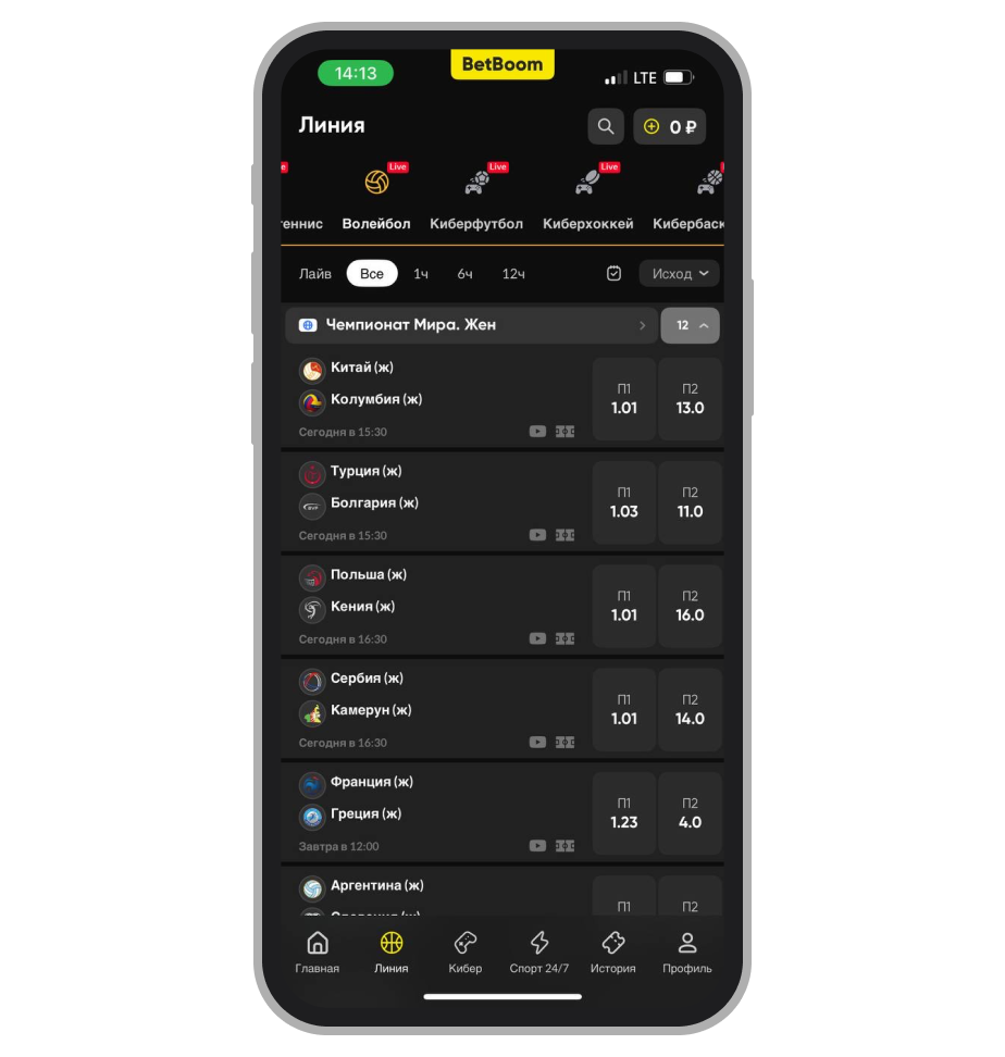 Линия на волейбол в BetBoom