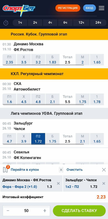 События в купоне в БК Sportbet