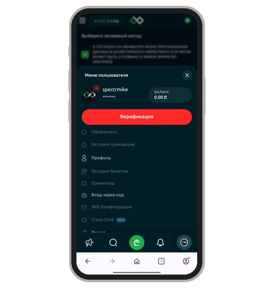Личный кабинет в Crocobet