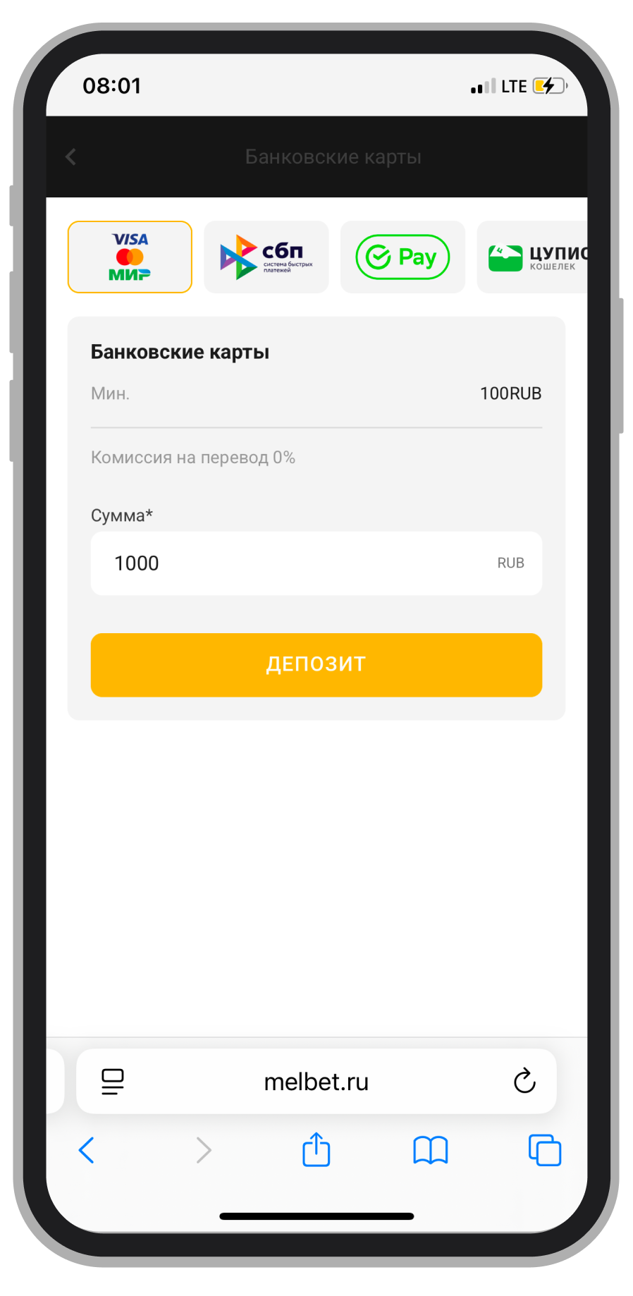 Ввод суммы депозита