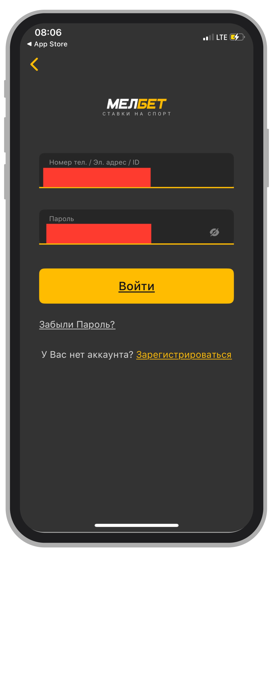 Ввод логина и пароля
