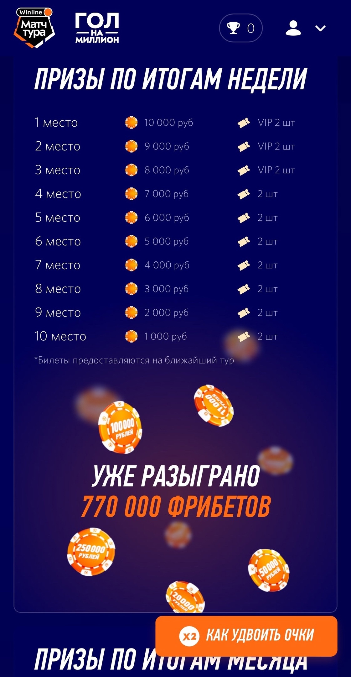Награды за попадание в топ недели