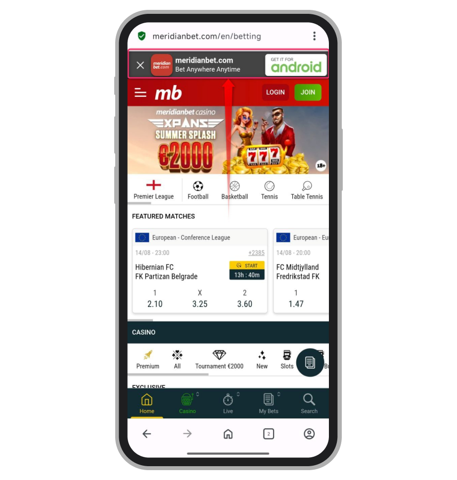 Скачать приложение Meridianbet