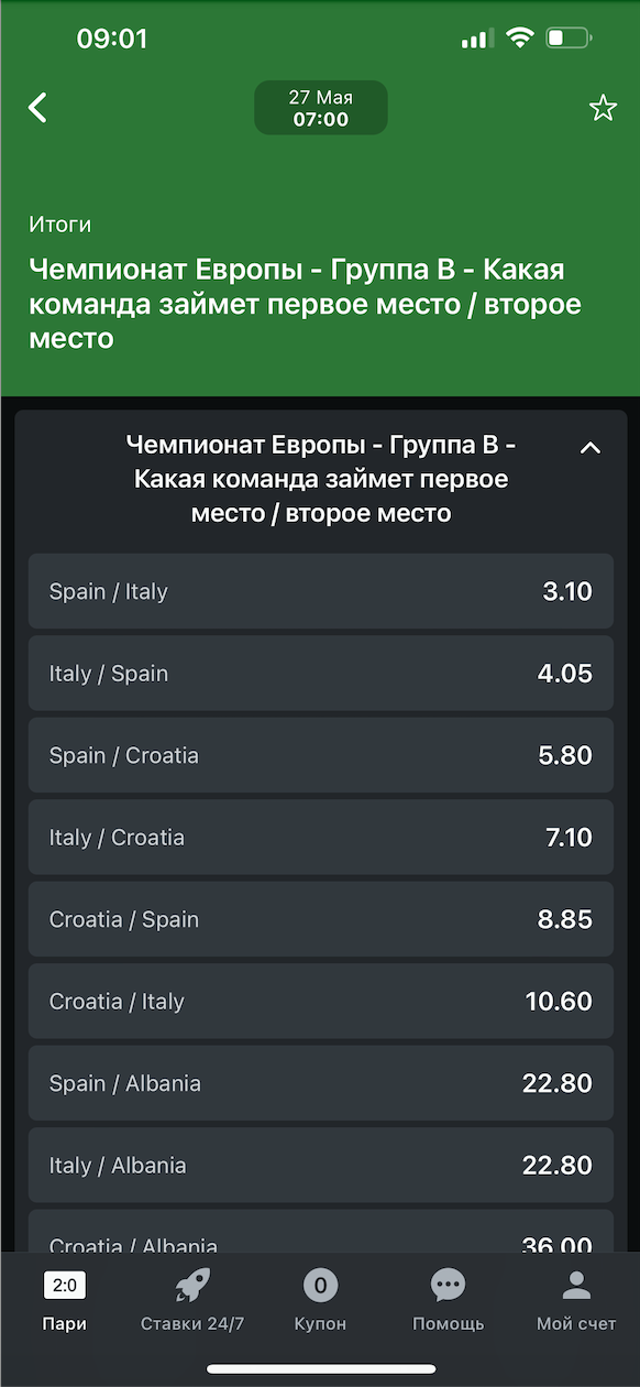 Ставки на группу B