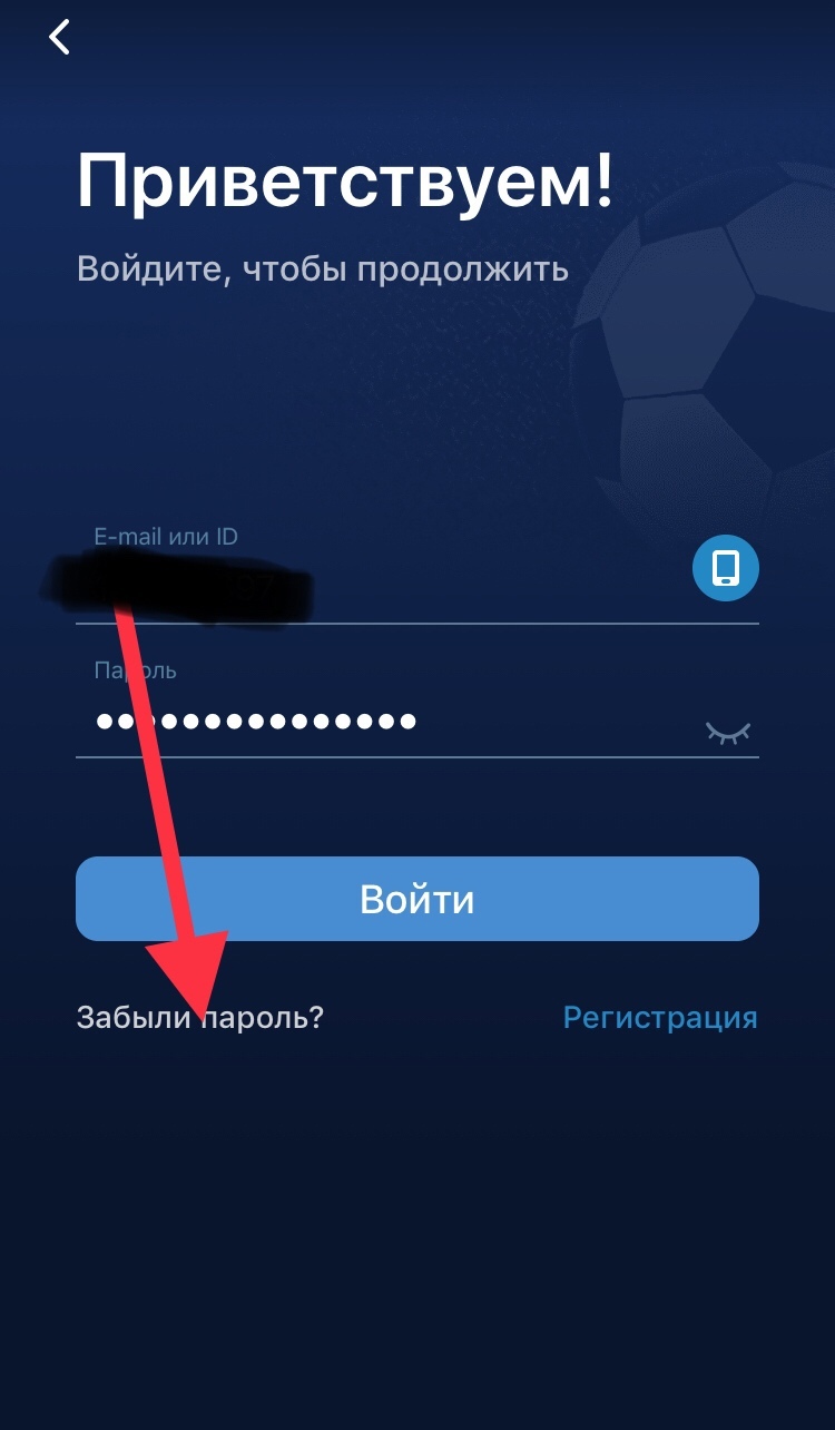 Кнопка "Забыли пароль" в 1хСтавка