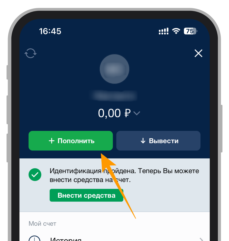 Кнопка «Пополнить»