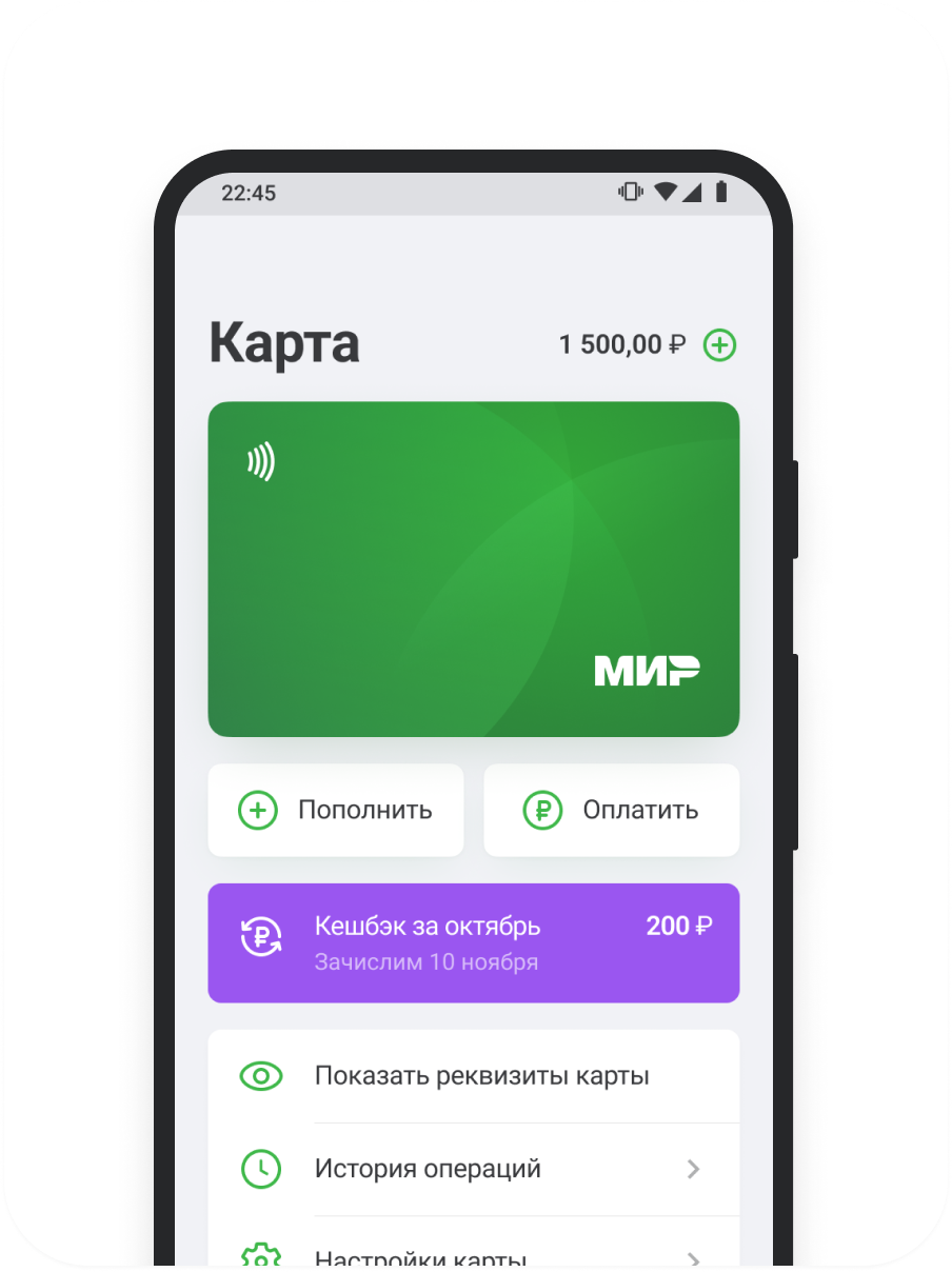 Вид банковской карты в приложении