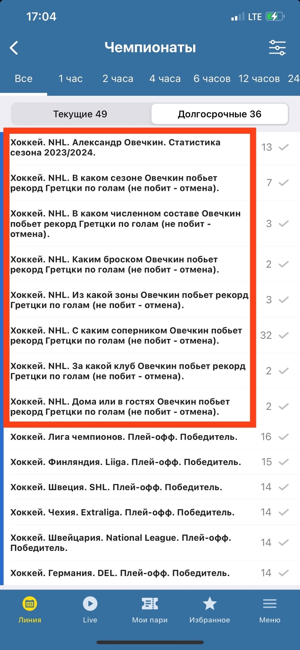 Линия букмекеров на Овечкина