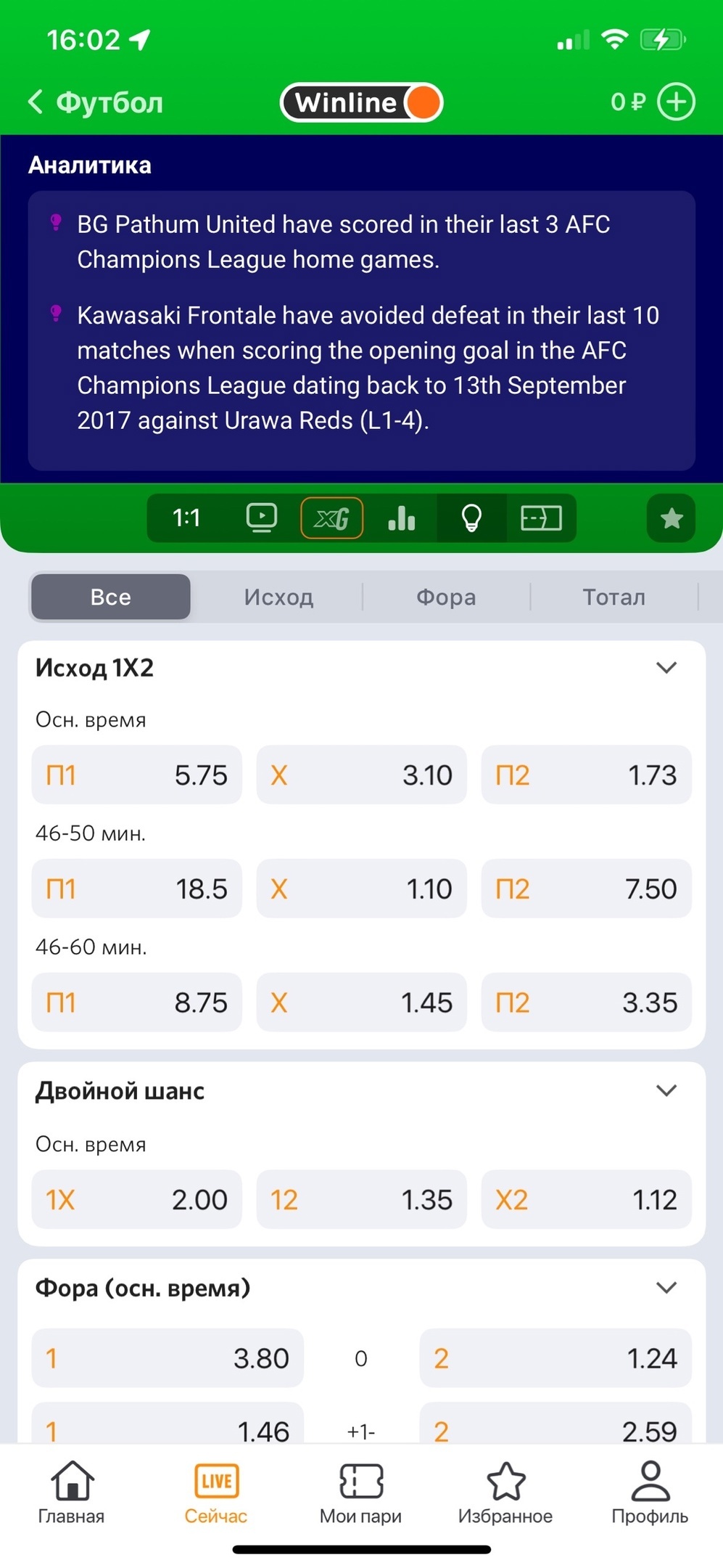 xG и аналитика в приложении «Винлайн»