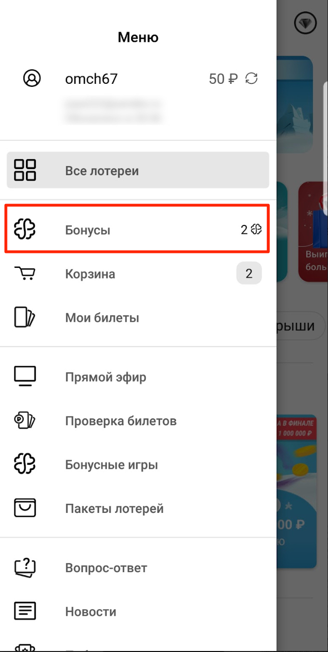 Раздел «Бонусы»