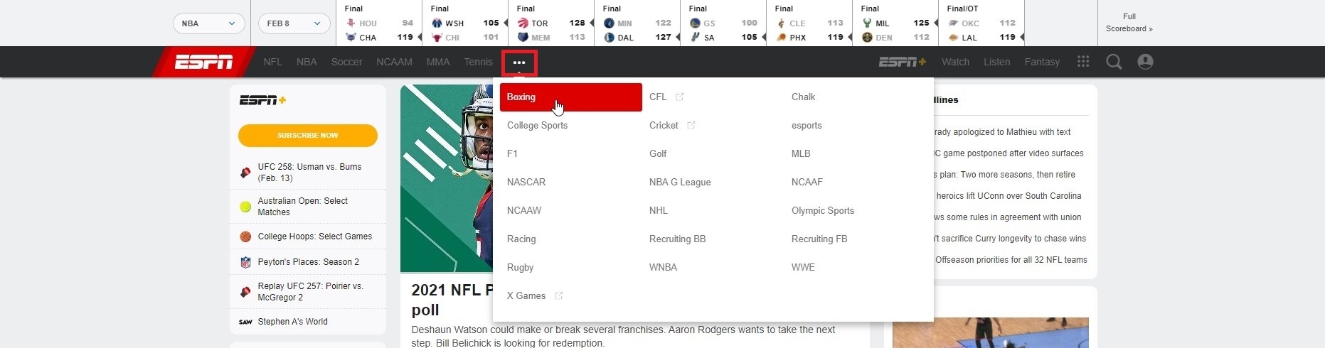 Все турниры на espn.com