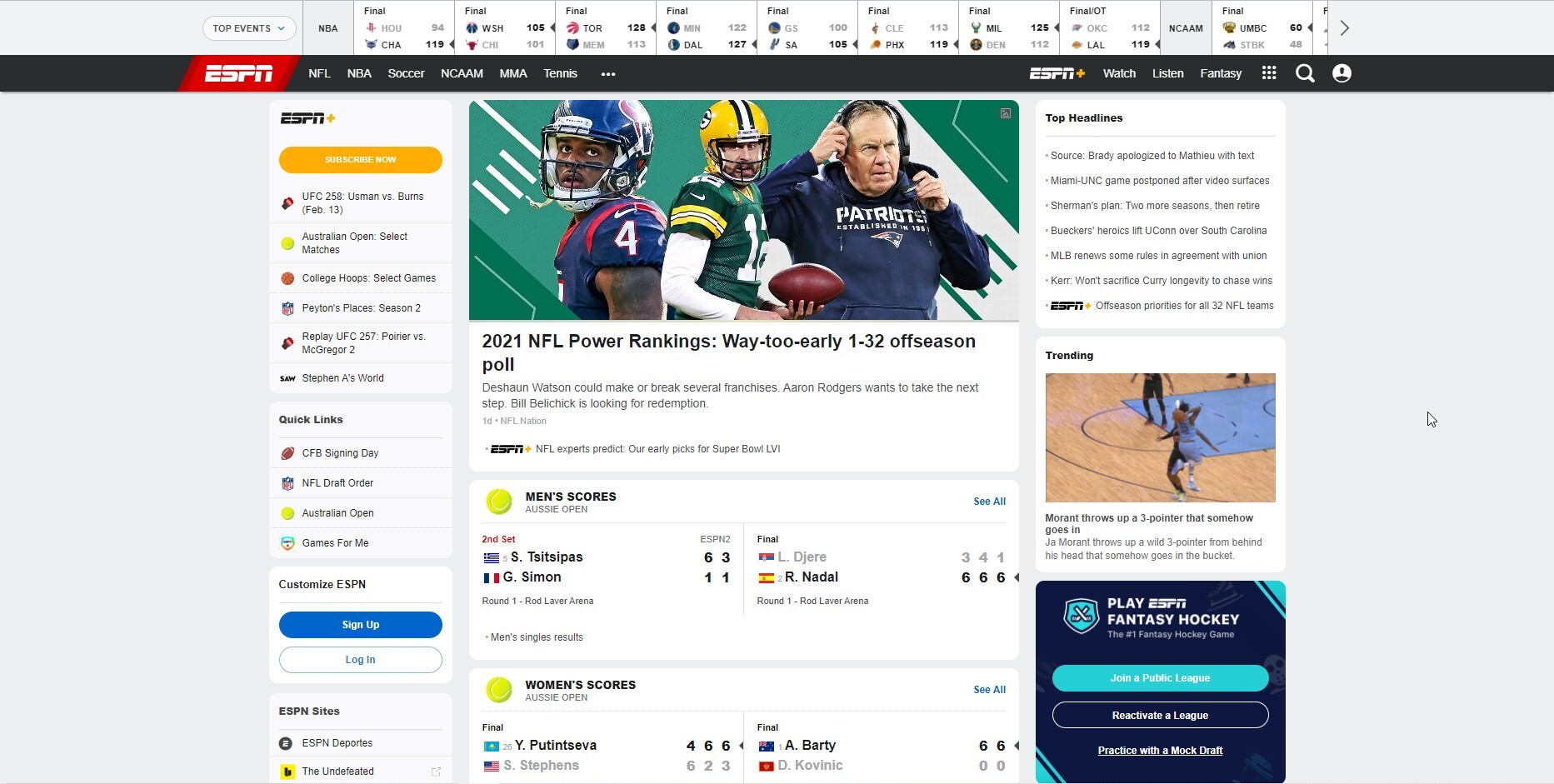Главная страница espn.com
