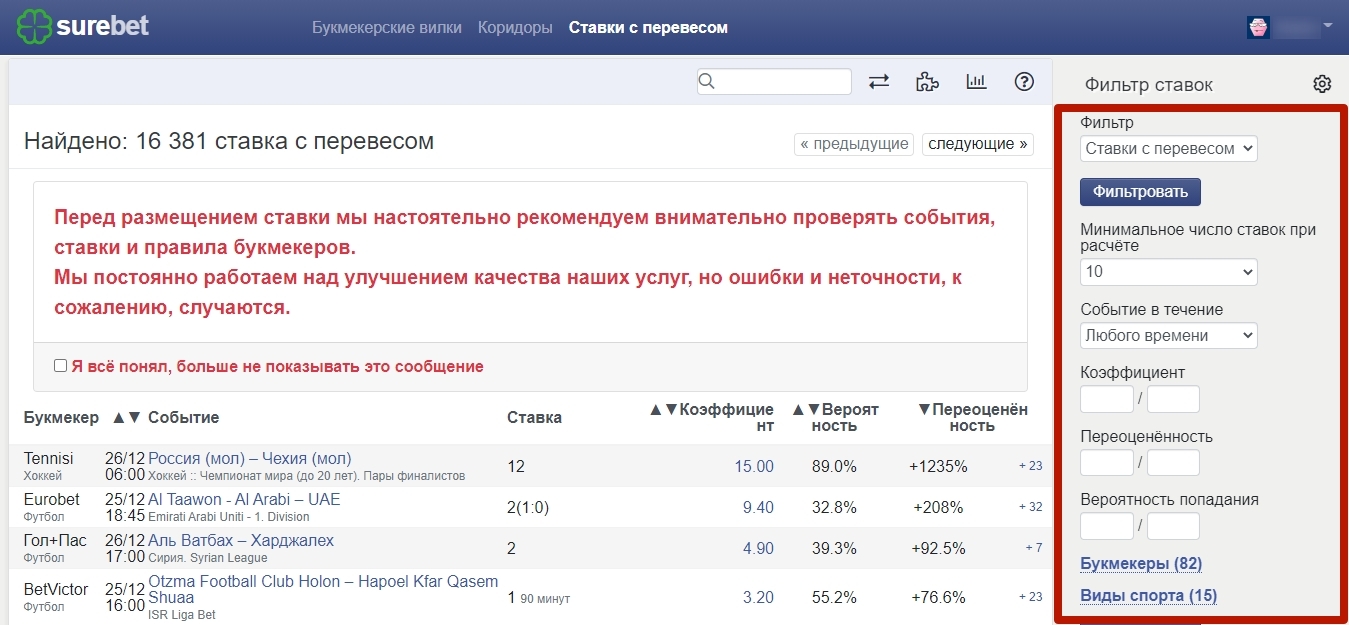 Основные фильтры
