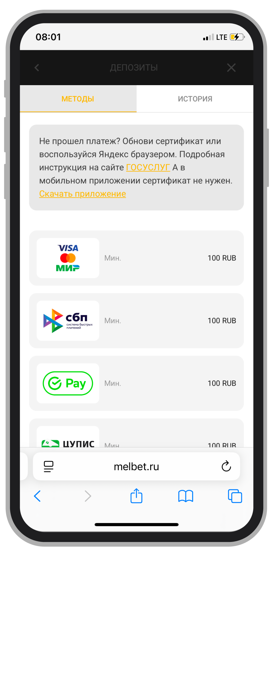 Выбор способа платежа