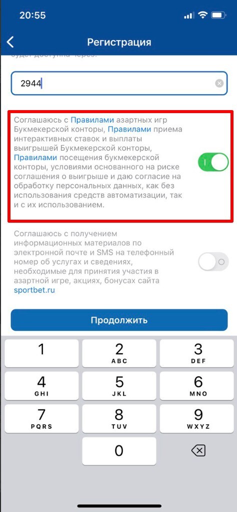 Согласие с правилами БК