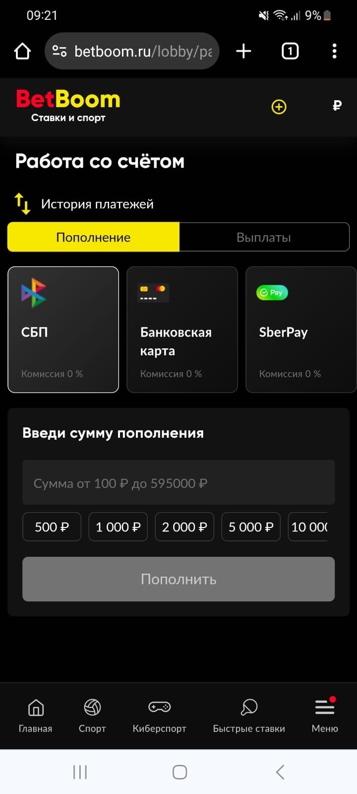 Способы пополнения в BingoBoom