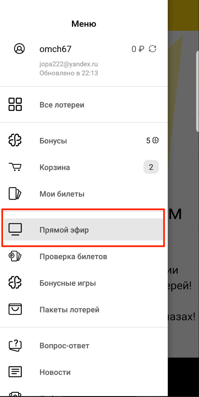 Раздел «Прямой эфир»